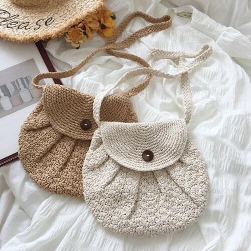 New Retro Fashion Womens Crossbody Bags Summer Beach Straw Bag Designer Cotton Thread Flip Female Semicircle Bag Shopper Purse