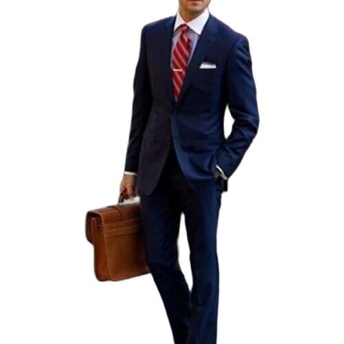 Navy Blue Men Suits Formal Occasion Business Men Suit Work Prom Party Suits 2 Pieces Jacket +Pants Plus Custom Made