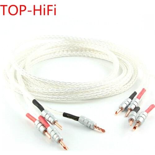 TOP-HiFi Pair 8AG 8N Single Crystal Silver Signal Line Y Banana Plug Amplifier Speaker Audio Cable for Amplifier