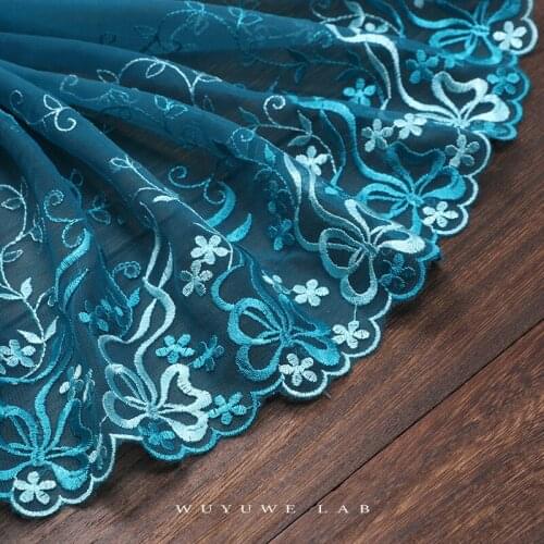 1yard Blue Green Flower Embroidery Lace Fabric Trims For Baby Lovely Tulle Doll Girls Skirts Child Clothes Dress Accessories
