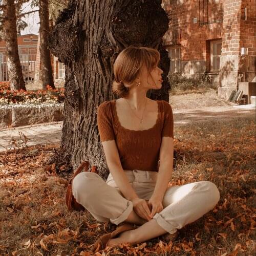 Runelen Solid T Shirts Summer Square Collar Ruffled Short Sleeve Casual Women T Shirts 2021 Elegant white Tees Tops