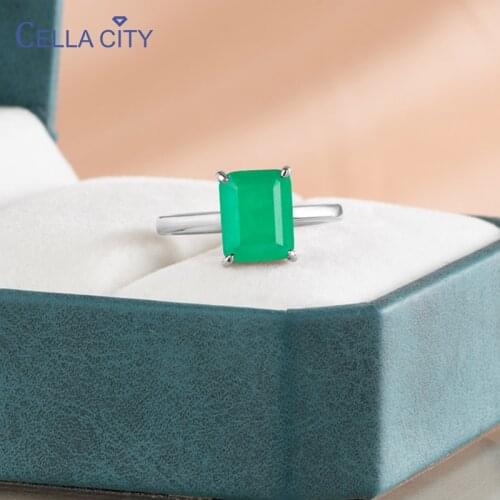 Cellacity Classic 925 sterling silver ring with 8*10mm emerald gemstones women silver finger fine Jewelry gift size 6-10