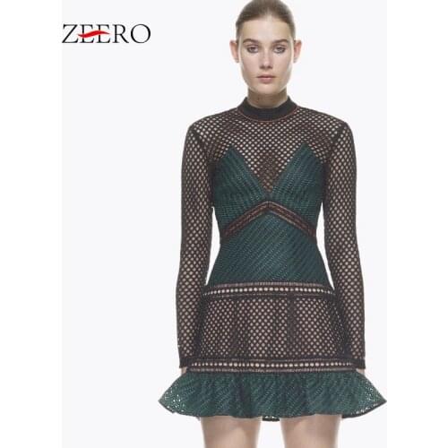 Self Portrait Women Spring Runway Vintage Lace Hollow Out Dress Elegant Long Sleeve Sexy Mini Ruffles Mermaid Dresses Vestidos