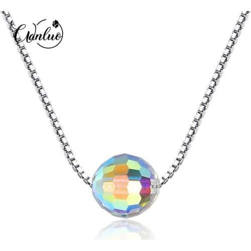 WANLUO Pure 925 Sterling Silver Necklaces for Women Fine Jewelry Round Bead Crystal Ball Pendant Necklace Dating Wearing Jewelry