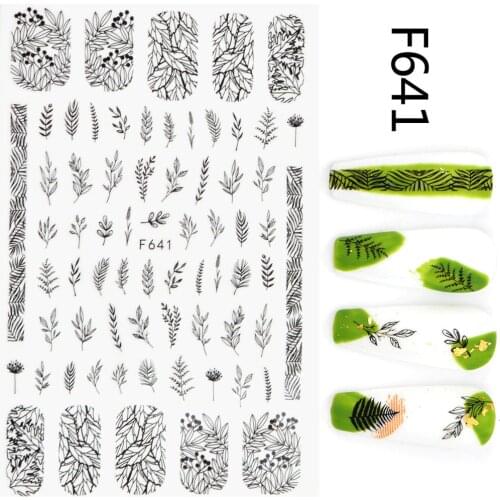 1 Sheet Black White 3D Nail Art Stickers Sliders Flowers Leaves Mandala Leaf Geometry Adhesive Nail Decals Foil Design F641