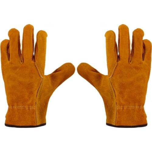 1 Pair Heavy Duty Gardening Gloves Heat-Insulated Gloves Thorn Proof Cowhide Leather Garden Household Gloves