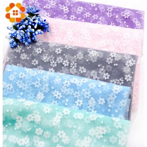 1pcs 1*1.5M Beautiful Tulle Flocking Floret Net Yarn Fabric Wedding Decor Organza Tulle DIY Skirt Wedding Party Supplies