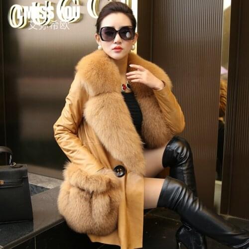 300% Real Sheepskin Coat Female Natural Fox Fur Collar Down Jackets 2020 Winter Jacket Women Genuine Leather Jacket MY