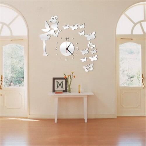 3D Art Mirror Butterfly Fairy Wall Sticker Clock Sticker DIY Kids Room Home Decor WXV Sale