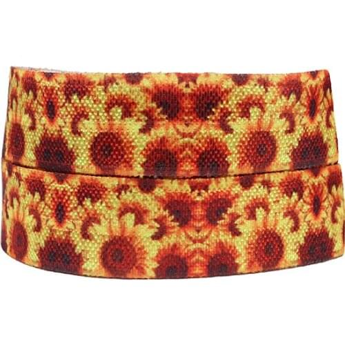 50yards/lot) Wholesale foe delicate sunflower printed fold over elastic