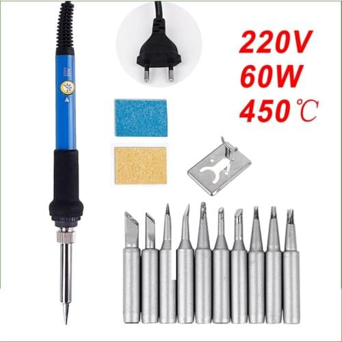 60W Soldering Iron Temperature Adjustable 220V EU Plug Electric Solder Iron Set Welding Rework Station Repair Kit With Sponge