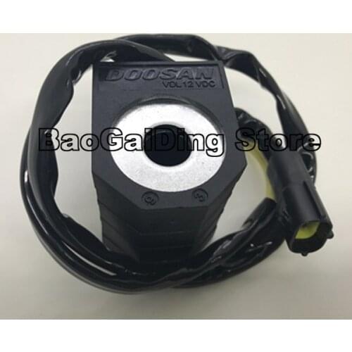 Doosan Excavator Accessories DH150-7 / 220-7 Pilot Solenoid Valve Coil Daewoo 225-7 DC12V DC24V Inner Diameter 13mm,Height 52mm