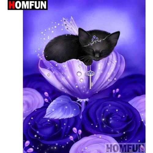 HOMFUN Full Square/Round Drill 5D DIY Diamond Painting "Flower cat" 3D Diamond Embroidery Cross Stitch Home Decor A19365