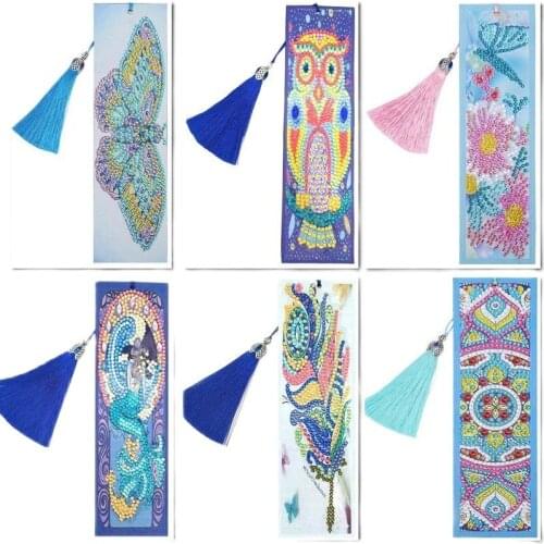Diamond Painting Bookmark 5D DIY Special Shaped Diamond Art Mosaic Leather Tassel Book Marks Diamond Embroidery Cross Stitch