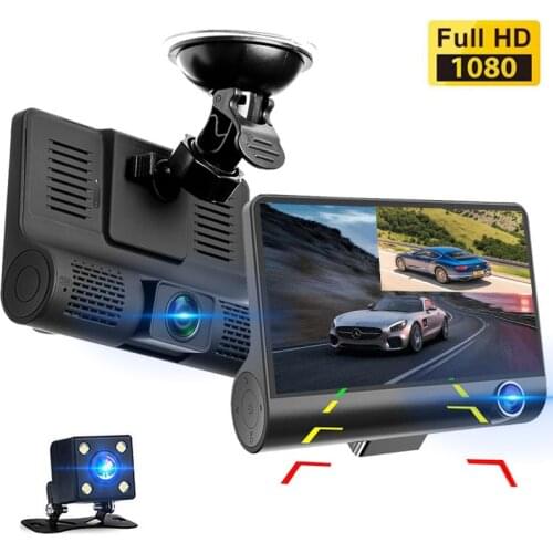 Car Dvr Dashcam Camcorder 4 Inch FHD 1080P Dual Lens With Rear Camera Night Vision 24 Hour Parking Monitor Auto Registrator