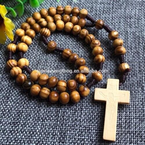 Free ship 12pcs/set 8mm natural olive wood rosary/catholic cord rosary necklace/rope rosary