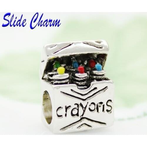 Free shipping European Vintage crayon box charm beads fit Pandora bracelet beads for jewelry making