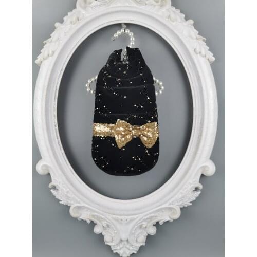 Free Shipping Dog Clothes Black Velvet Gold Stars Winter Vest Dog Puffer Coat Padded Cotton Pet Outfit Couples Dress Poodle