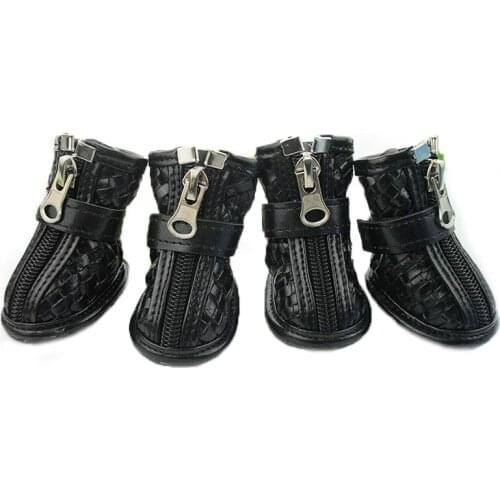 4 pc Large Dog Boots Pet Shoes Casual Anti-Slip Medium Dog Shoes Footwear Spring Big Dog Boot Breathable Leather Sandals