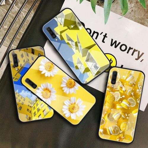 Yellow art Tempered Glass Case For Samsung Galaxy A10S A10E A20S A20E A30S A40 A50S A60 A70 A80 A90 A6 A7 A8 Shell
