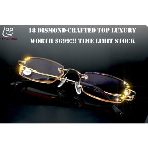 = CLARA VIDA = Fashion Ladies Luxury Diamond Cutting Edges Ultra Light Rimless Reading Glasses With Case +1 +1.5 +2 +2.5 +3