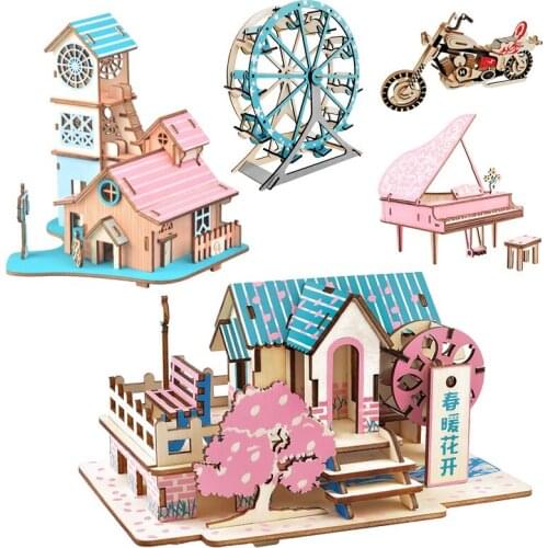 DIY 3D Wooden House Model Kit Educational Science Toys For Children Puzzle Handmade Assembly Building Blocks Kids Gift
