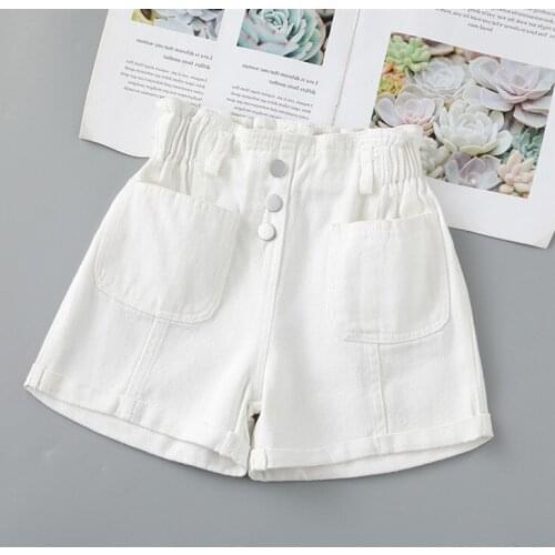 Summer New Girls Denim Shorts 2021 Kids Baby Casual Solid Loose Jeans Shorts High Waist Fashion Buttons Shorts For Girls 4-10 Y