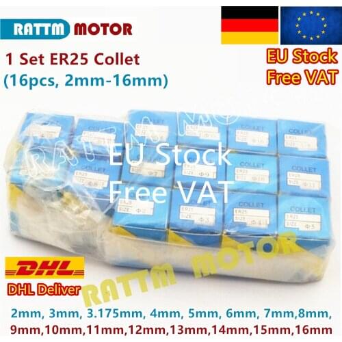 【EU Free】16Pcs Full Set ER25 2-16mm Beating 0.1mm Precision Spring Collets for CNC Spindle Milling Lathe Tool Engraving Machine