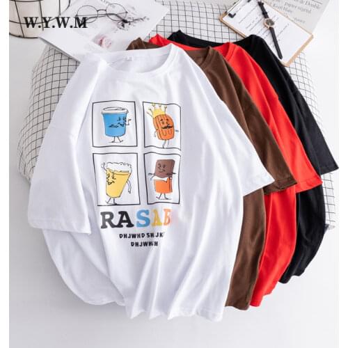 WYWM New Summer Kawaii Cartoon Printed Tshirts Women Oversized Harajuku Letter Graphic T Shirts Casual Short Sleeve Female Tops