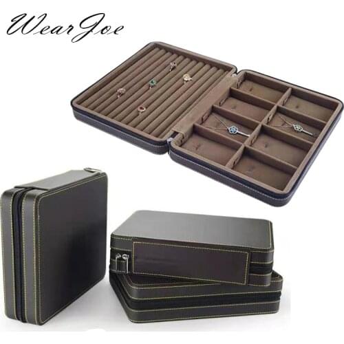 Large Portable Rings Earring Studs Necklace Pendant Collection Carrying Case Organizer Women Zip-Around Jewelry Display Case Bag