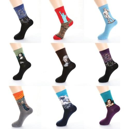 Art Socks Men Breathable Comfortable Funny Happy Socks Harajuku Novelty Van Gogh Colorful Mens Winter Warm Sock Sokken