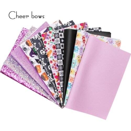 10pcs/set Synthetic Leather Sheets Halloween Purple Glitter Faux Leather For DIY Bow Gifts Decor Making Hnadmade Crafts Material