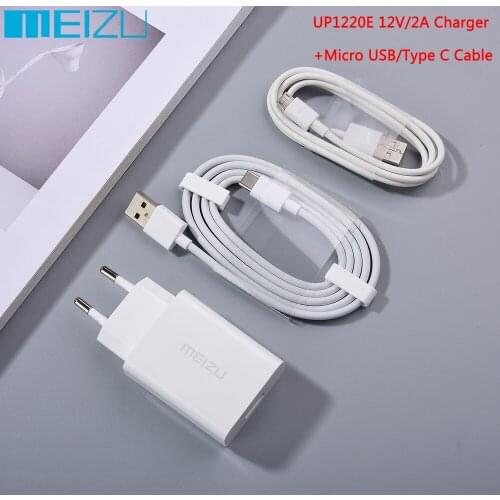 Original Meizu 12V2A Fast Charger Adapter UP1220E Type C/Micro USB Cable For M10 M3X U10 U20 MX5 MX7 Meizu 18 17 16 Pro 16th 16T