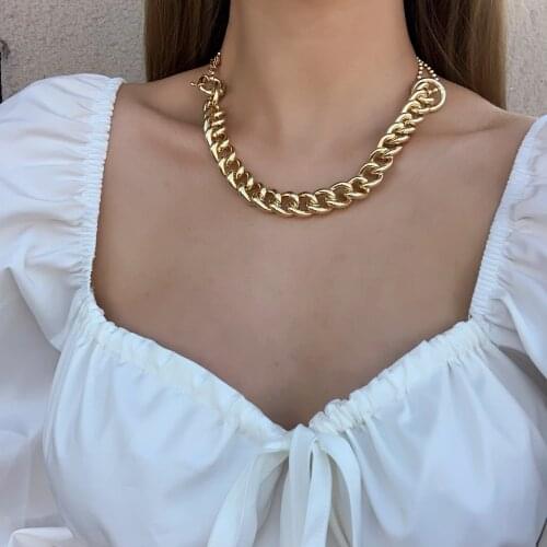 Flashbuy Punk Gold Color Chain Necklace Women Male Miami Cuban Chunky Heavy Metal Thick Chain Necklace Hip Hop Jewelry