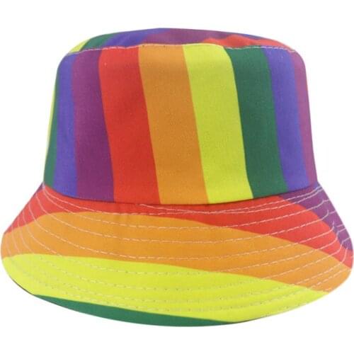 Bucket-Hats Striped print sunscreen Men women Panama hat cotton fashion anti-sun Rainbow fisherman cat