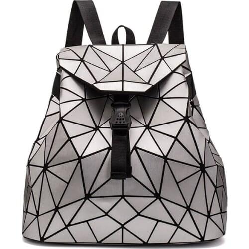 Women Geometric Backpack Shoulder Bag Folding Backpacks Black Student School Bags Hologram Rucksack mochila