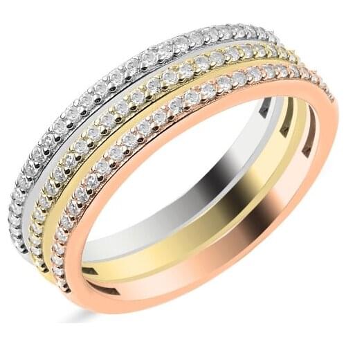 Silverlina Silver Zircon Stone Triple Thin Yarımtur Ring