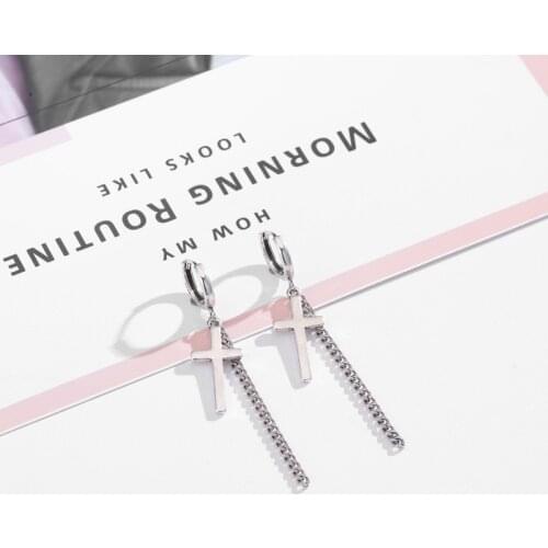 S925 Silver Earing Simple Retro Earrings with Non-Mainstream Cross Ear Clip All-match Temperament for Women Wedding Party