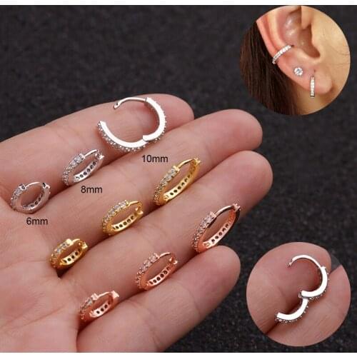 1Pc 6mm to 10mm Cz Cartilage Huggie Hoop Earring Small Hoops Helix Tragus Rook Daith Snug Piercing Jewelry