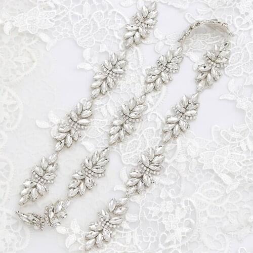 WENXI 10yard Wholesale Rhinestones Applique Trim With Bridal Crystal Silver Rose Gold Iron On Wedding Dresses Sash Belt wx897