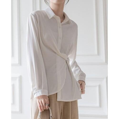 2021 Spring White Blouses For Women Chiffon Summer Long Sleeve Thin Shirts Elegant Simple Casual Loose Tops Female 610