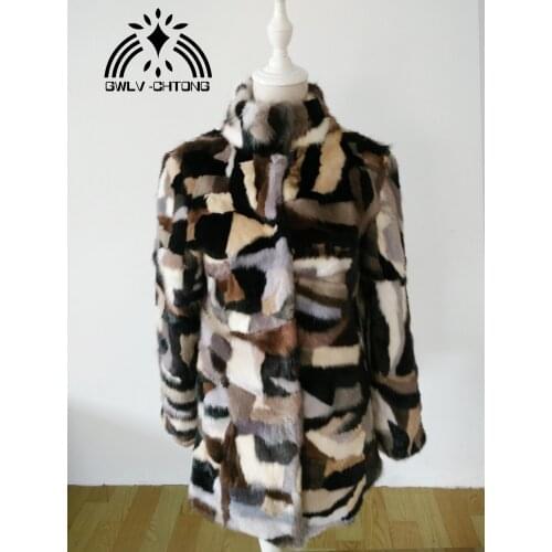 New real natural genuine mink fur coat stand collar women fashion colorful multicolor fur jacket custom any size