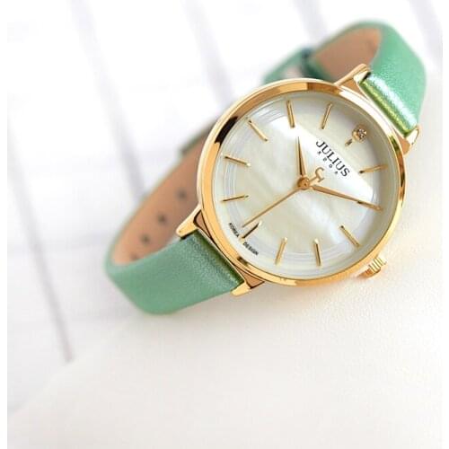 Mother-of-Pearl Julius Womens Watch Japan Quartz Hours Simple Fine Fashion Dress Leather Bracelet Girl Birthday Gift Julius