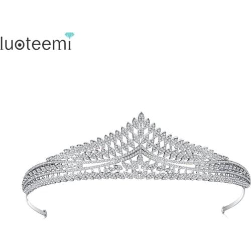LUOTEEMI Exquisite Hair Accessories for Women Bride Wedding Prom Crowns Clear CZ Stone Headband Tiaras Princess Queen Headdress
