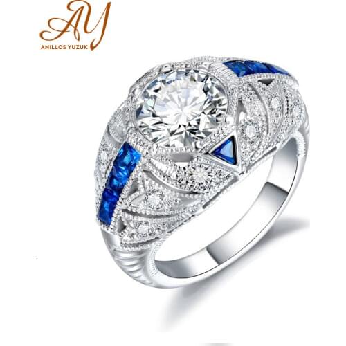 Anillos Yuzuk Silver 925 Jewelry Ring Moissanite Sapphire Trendy Party Round Classic 925 Sterling Silver Ring Jewelry Woman Gift
