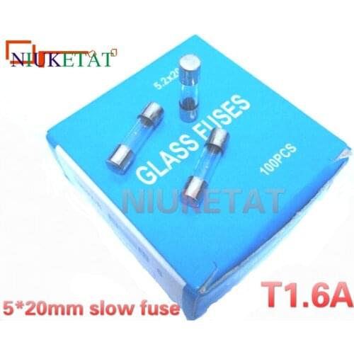100pcs/box 5*20mm 1.6A 250V slow fuse 5*20 T1.6A 1600mA 250V Glass Fuse 5mm*20mm New and original