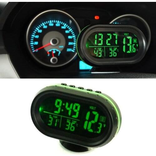 12V Automotive Digital Temperature Voltmeter Thermometer Dashboard Automotive Clock LCD Display With Backlight Voltage Tester