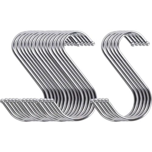 20 Pack 70mm/2.7" S Shaped Hook Ball End Hanger Utility Hanging Hooks Silver Tone for Bathroom, Bedroom, Office,Kitchen,Workshop