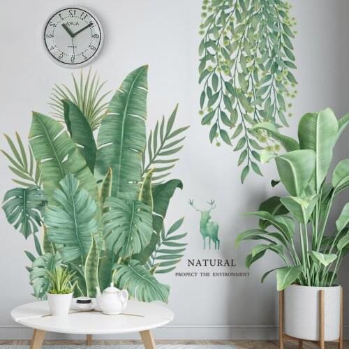 2020 Big Removable Wall-mounted Door Canna Green Leaf Wall Sticker for Bedroom Warm Living Room Skirting Line 3D Stickers