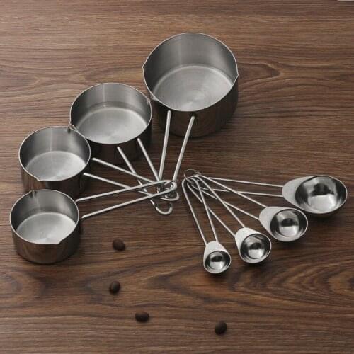 4pcs/lot Stainless Steel Measuring Cup Kitchen Measuring Spoons Scoop For Baking Sugar Coffee Measuring Tools Sets OK 0417
